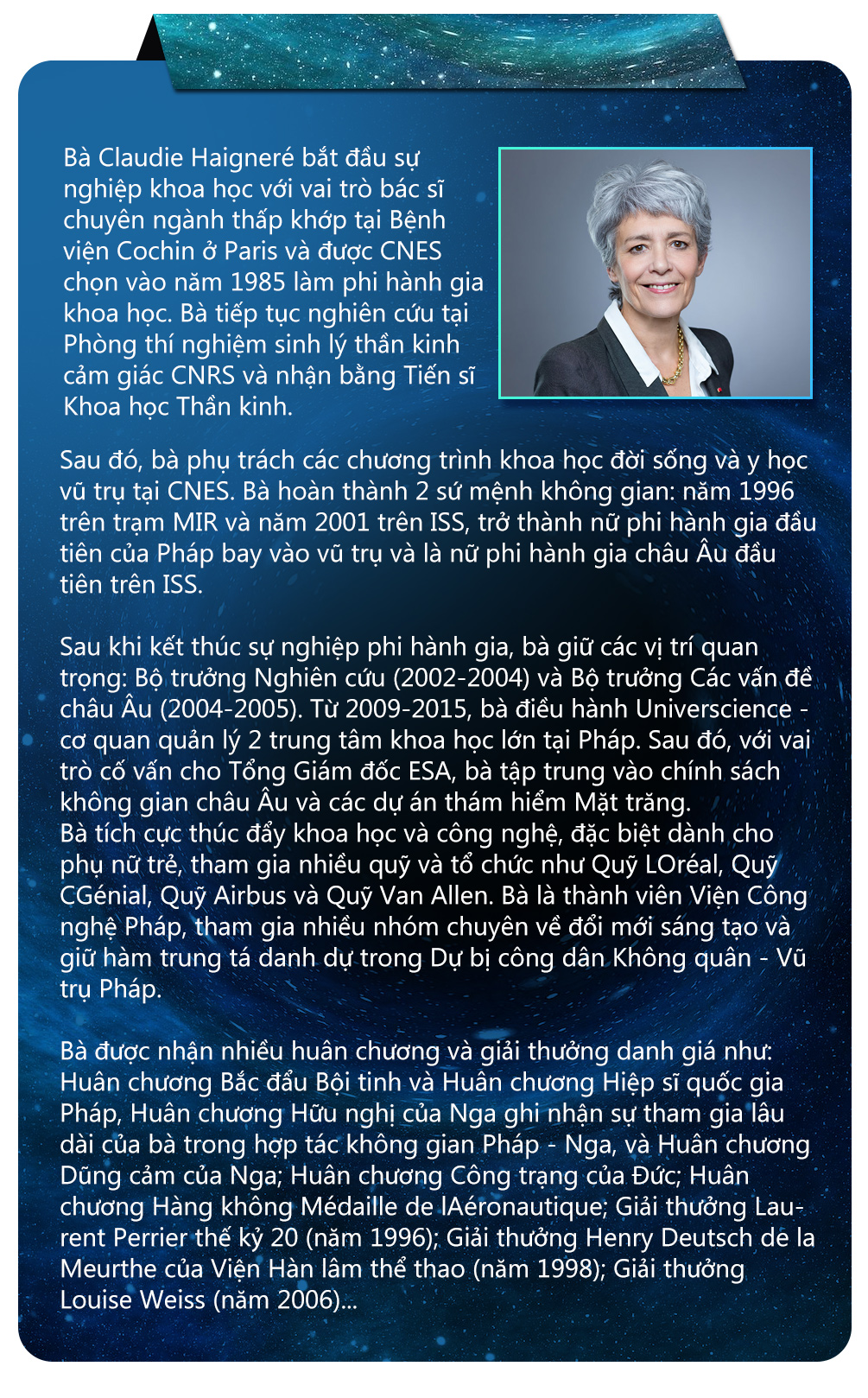 Nữ phi hành gia Claudie Haigneré: “Vũ trụ đã xe duyên và khoa học dẫn lối tôi đi” -0