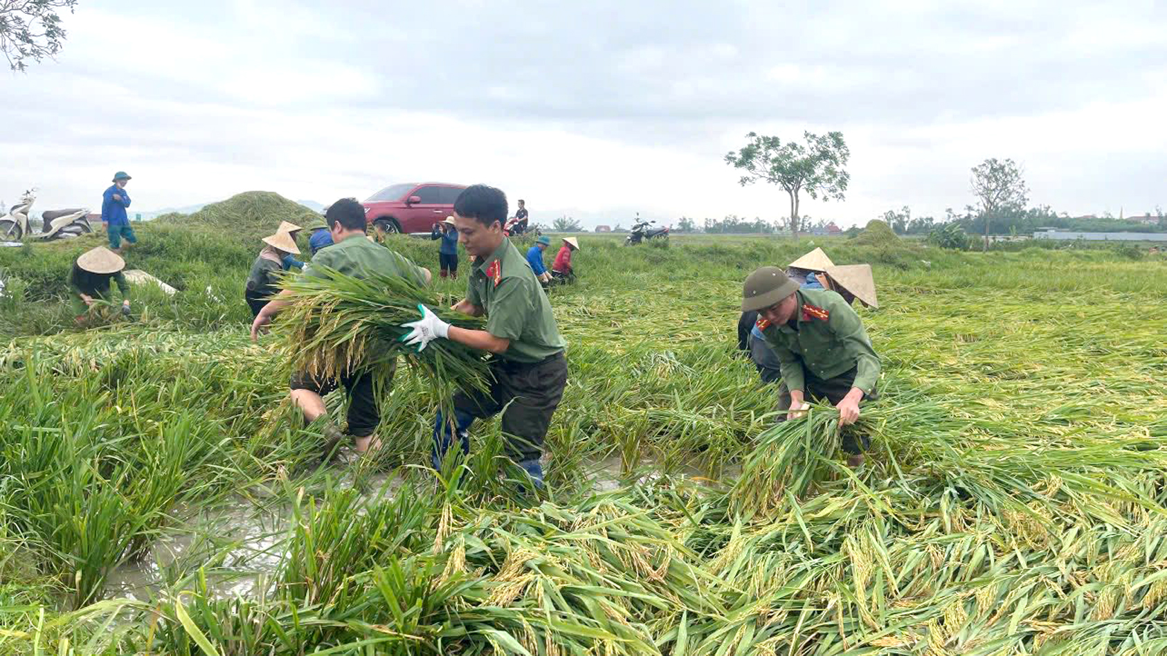 Lực lượng Công an dầm mình giúp dân khắc phục hậu quả giông lốc -0