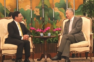 越南政府副总理兼外交部长范平明分别会见新加坡领导人
