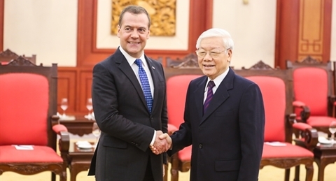 越共中央总书记、国家主席阮富仲会见俄罗斯总理梅德韦杰夫