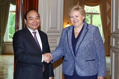 政府总理阮春福与挪威总理索尔贝格举行会谈