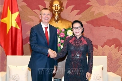 越南国会主席阮氏金银会见拉脱维亚外长林克维奇斯