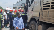 Xe khách va chạm với xe tải chở lợn, 5 người bị thương