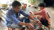 Ống xả thải của xưởng sơ chế giun đất được ngụy trang dưới nhiều lớp cây khô