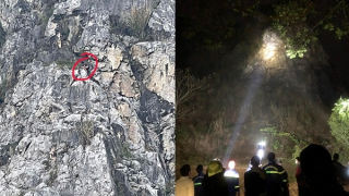 Vận động, thuyết phục nam thanh niên đu mình trên vách đá cao 100m