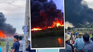 Cháy xưởng sản xuất rộng hàng ngàn mét vuông ở Long An