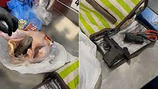 Giấu súng ngắn trong gà làm sẵn theo hành lý xách tay