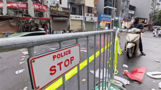 Khám nghiệm hiện trường vụ cháy nổ cửa hàng sửa xe máy