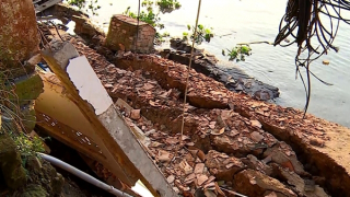 Sạt lở công trình bờ kè đang thi công ở Trà Ôn