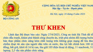 Lãnh đạo Bộ Công an gửi thư khen thành tích phá chuyên án lừa đảo 100 tỉ đồng