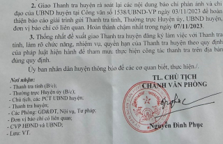 Diễn biến mới liên quan đến thông báo “lạ” của Thanh tra huyện ở Quảng Trị