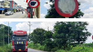 Hàng loạt biển báo hạn chế tải trọng xe ở Hải Phòng bị phá hoại