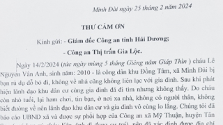 Bác ruột gửi thư cảm ơn Công an tìm được cháu gái ở Phú Thọ đi lạc xuống Hải Dương