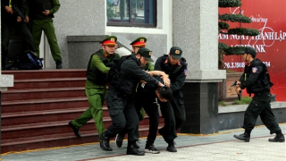 Công an Thái Bình diễn tập bắt giữ đối tượng cướp ngân hàng