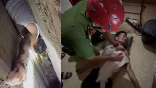 Cảnh sát giải cứu người đàn ông mắc kẹt giữa khe tường 2 nhà