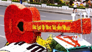 Cây đàn khổng lồ từ hàng ngàn bông hồng