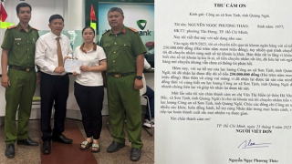 Nhận lại 250 triệu đồng chuyển nhầm, người dân viết thư cảm ơn Công an xã