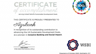 Agribank được WSBI-ESBG vinh danh Giải thưởng Phát triển bền vững 2025