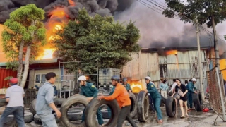Cháy bãi phế liệu đe dọa nhiều công ty trên đường Mỹ Phước-Tân Vạn
