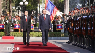 Lễ đón trọng thể Tổng Bí thư Tô Lâm tại thủ đô Vientiane