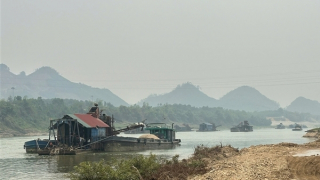 Bắt nhiều tàu "cát tặc" đang khai thác trên sông Lô