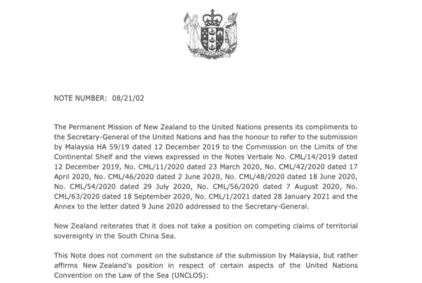  New Zealand gửi công hàm lên LHQ, bác bỏ yêu sách 
