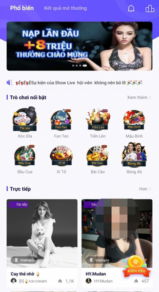Khiêu dâm, cờ bạc trá hình qua app showlive -0