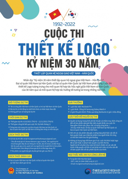 Tổ chức Cuộc thi thiết kế Logo kỷ niệm 30 năm thiết lập quan hệ ngoại giao Việt Nam – Hàn Quốc năm 2022 -0