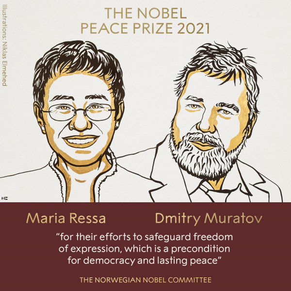 Hai nhà báo điều tra nổi tiếng thắng giải Nobel hoà bình 2021 -0