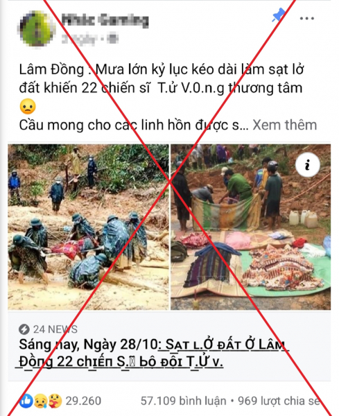 Tin lở đất ở Lâm Đồng khiến 22 bộ đội tử vong là bịa đặt -0