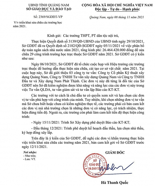 Chủ tịch tỉnh Quảng Nam lên tiếng về việc Sở GD&ĐT “giới thiệu” công ty tư vấn sửa chữa trường học -0