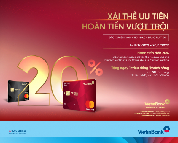 “Xài thẻ ưu tiên - Hoàn tiền vượt trội” cùng thẻ VietinBank Premium Banking -0