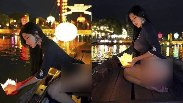 Lên án hành động “khoe vòng ba” phản cảm của nữ người mẫu nước ngoài khi thả hoa đăng tại phố cổ Hội An -0