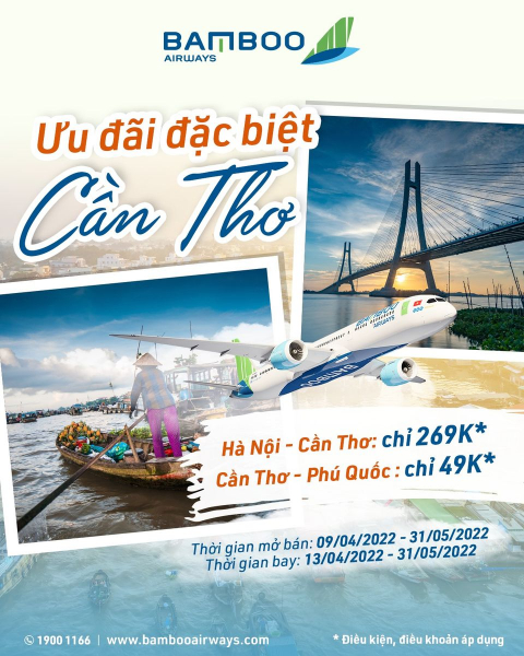 Bay tới Cần Thơ cùng Bamboo Airways với giá vé chỉ từ 49.000 đồng -0