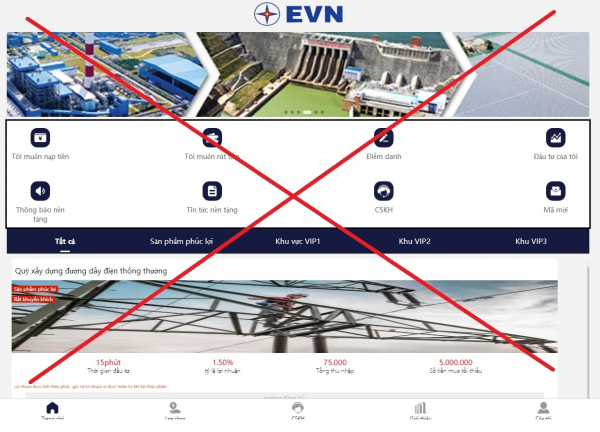 Xuất hiện trang web giả mạo thương hiệu EVN -0