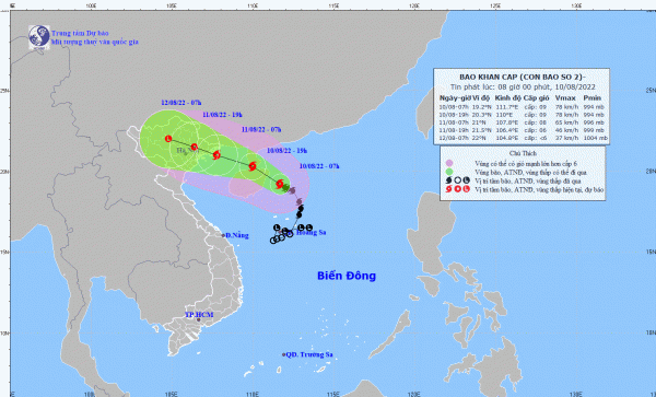 Bão số 2 giật cấp 11 cách Móng Cái khoảng 450km, Bắc Bộ mưa lớn từ chiều tối -0