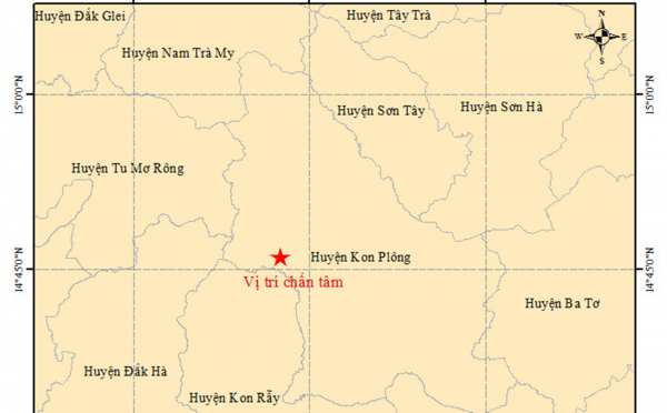 2 trận động đất liên tiếp tại Kon Tum, vùng giáp ranh Quảng Nam bị rung chấn mạnh -0