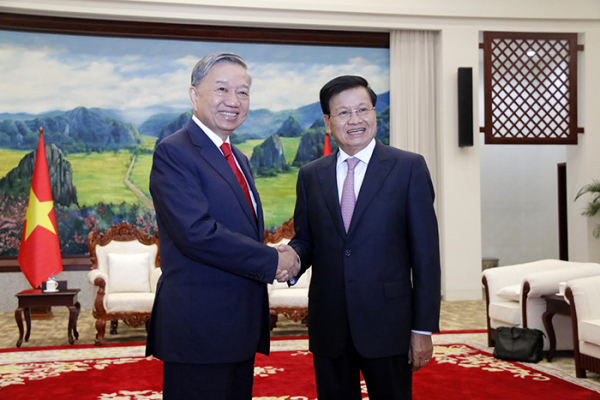 Bộ trưởng Tô Lâm chào xã giao Tổng Bí thư, Chủ tịch nước Lào và Thủ tướng Lào -0