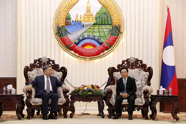 Bộ trưởng Tô Lâm chào xã giao Tổng Bí thư, Chủ tịch nước Lào và Thủ tướng Lào -0