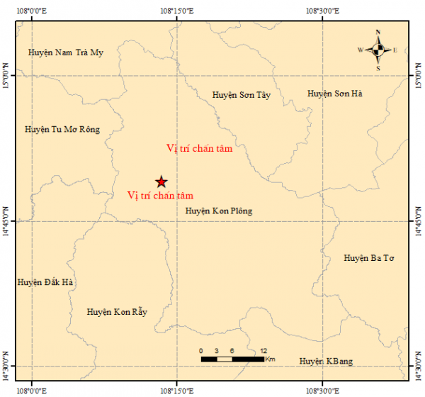 Kon Tum lại rung chuyển vì động đất 3,3 richter vào rạng sáng -0