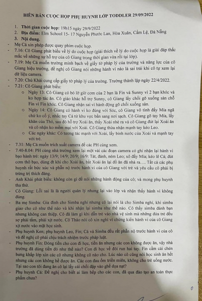 Trường tư thục Elm School (Đà Nẵng) thừa nhận vụ việc học sinh lớp mầm non bị bỏ đói, bạo hành -0