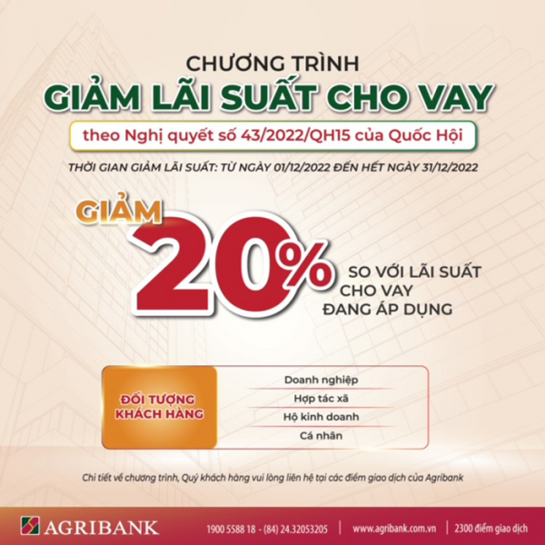 Agribank giảm tiếp 20% so với lãi suất cho vay để hỗ trợ khách hàng -0