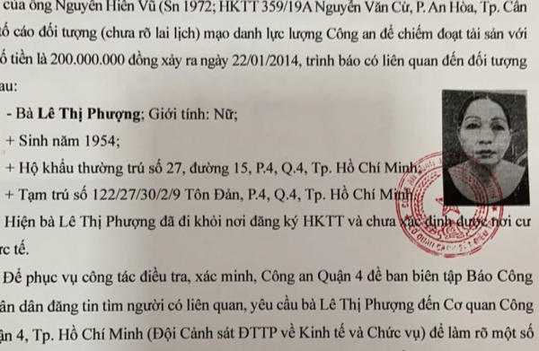 Truy tìm người phụ nữ liên quan đến vụ mạo danh Công an lừa đảo 200 triệu đồng -0