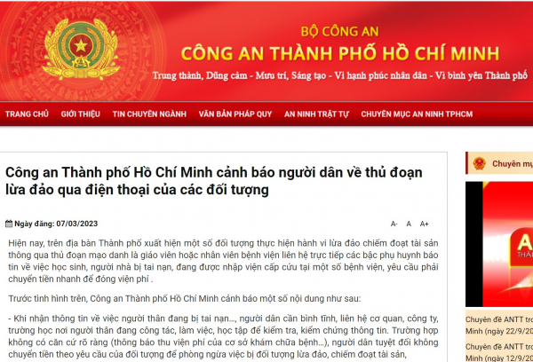 Công an TP Hồ Chí Minh cảnh báo về thủ đoạn lừa phụ huynh chuyển tiền gấp -0