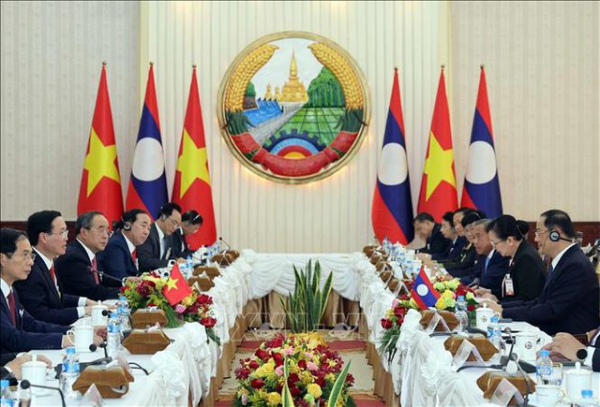 Chủ tịch nước Võ Văn Thưởng hội kiến Thủ tướng, Chủ tịch Quốc hội Lào -0