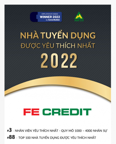 FE CREDIT lọt Top 100 Nhà tuyển dụng được yêu thích năm 2022 -0