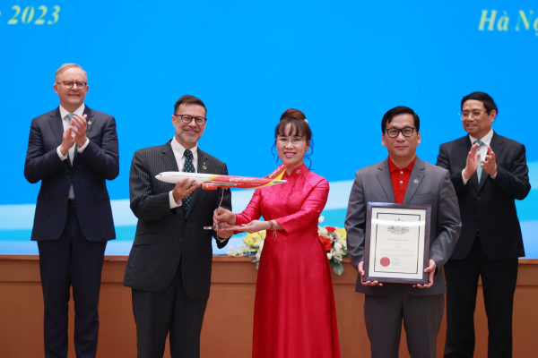 Thủ tướng hai nước Việt Nam, Úc chứng kiến lễ công bố đường bay thẳng TP Hồ Chí Minh – Brisbane của Vietjet -0