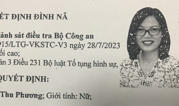 Thông báo đình nã đối với Nguyễn Thị Thu Phương -0