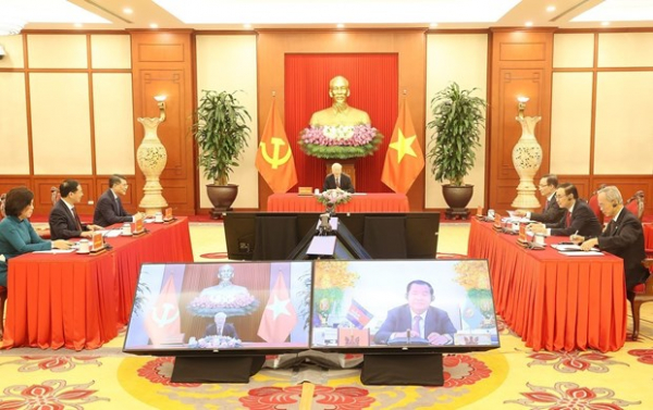 Tổng Bí thư điện đàm với Chủ tịch Đảng Nhân dân Campuchia -0