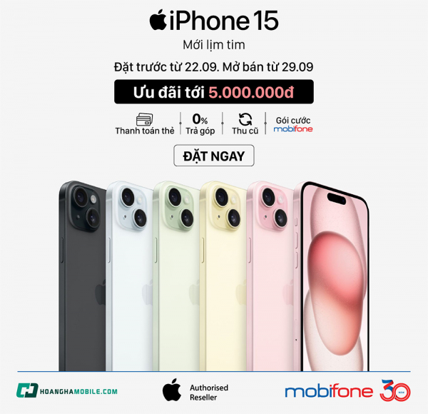 iPhone 15 Series giá chỉ từ 21.490.000đ khi mua gói cước độc quyền từ nhà mạng MobiFone -0
